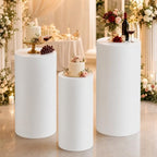 3PCS White Cylinder Pedestal Stands for Party Round Metal Pedestal Display Stands Dessert Table Decoration Pillars Cake Pedestal Plant Stands for Party Birthday Wedding Props - Image 4