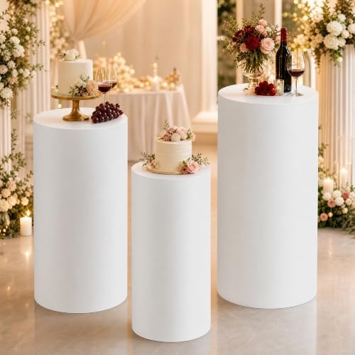 3PCS White Cylinder Pedestal Stands for Party Round Metal Pedestal Display Stands Dessert Table Decoration Pillars Cake Pedestal Plant Stands for Party Birthday Wedding Props - Image 4