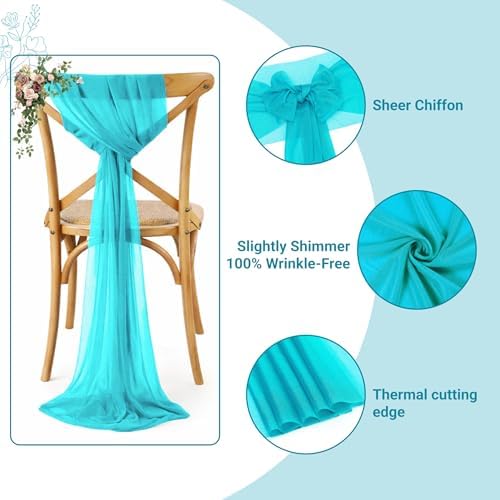 Pack of 25 Chiffon Chair Sashes for Wedding & Event Décor - Peacock Blue - Image 3