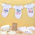 Panitay 126 Pcs Baby Shower DIY Bodysuit Set Bib 25 Blank White Newborn Bodysuit 25 Stencils 24 Marker 1 Sign 50 Pins(Kraft) - Image 3