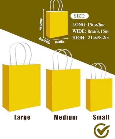 qiqee 100PCS Gift Bag with Handles Bulk Bright Yellow Paper Bags Multiple Uses (8.3"x3"x6"inch Small Size) - Image 4
