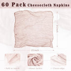 60 Pack Dusty Pink Cloth Napkins 21x21 Inches Dusty Pink Cheesecloth Napkins Set of 60 Washable Dinner Table Napkins for Wedding Bridal Baby Shower Party Rustic Boho Cotton Gauze Party Table Decor - Image 3