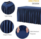 Navy Blue Polyester Table Skirt for Rectangle Tables 6ft, Wrinkle Free Pleated Ruffle Fitted Table Cover 6ft Stretch Tablecloths with Skirt for Parties Weddings Birthday Banquet Baby Shower - Image 2