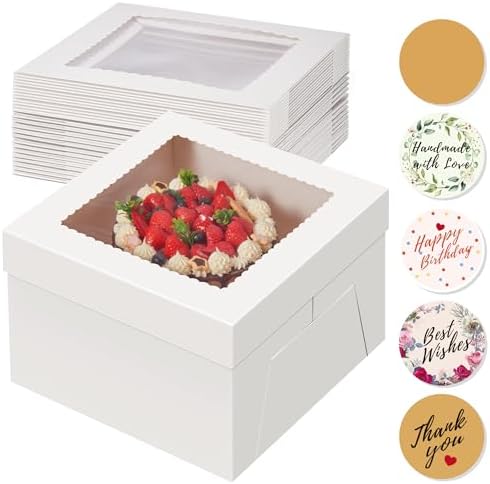 Kootek 15 Pack Cake Boxes 12 inch, 12x12x6 Tall Cake Box with Clear Window by Kootek
