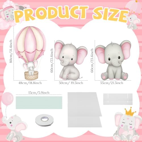 3 Pcs Pink Elephant Baby Shower Birthday Decorations Large Cutouts Gender Reveal Sign 1st Birthday Party Centerpieces for Baby Shower Party Supplies Photo Booth Props Backdrops Decor - Image 2