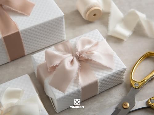 Vitalizart Silk Satin Ribbon 1" x 15 Yard Wooden Spool Champagne Nude & White Wrapping Paper Set 30" Pearly-Lustre with Satin Ribbon and Gift Tags - Image 6
