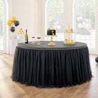 167in Black Tulle Table Skirts for Rectangle Tables 6/8ft, 2-Layer Gold Grim Ruffle Tulle Tutu Cloth Table Skirt 14ft Long Decor Birthday Party Wedding Graduation Cake Dessert(No Table Cover) - Image 2