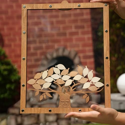 Wedding Guest Book Alternative Drop Box Frame - Rustic Tree Wood Leaves - Image 2