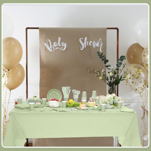 Funnymoom 452 Pcs Sage Green Party Supplies for 50, Sage Green Paper Plates Cups Napkins Tablecloth Cutlery Straws Tableware for Wedding Bridal Shower Birthday Baby Shower Party - Image 4