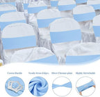 VitalCozy 100 Pcs Spandex Chair Sashes with Crown Buckle,Sky Blue - Image 3