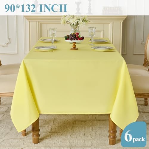 VidaFete Classic Series 6 Pack 90 * 132inch Yellow Rectangle Tablecloth - Image 4