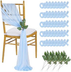 QueenDream Light Blue Sashes Wedding Chair Decorations: 50PCS Tulle Chair Cover Bands Aisle Sheer Bows for Birthday Party Banquet by QueenDream