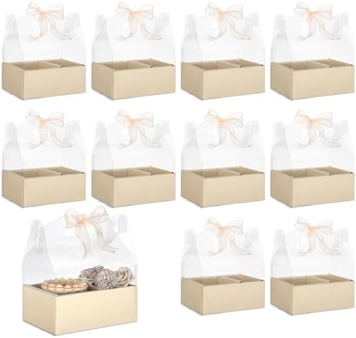 Honeydak 10 Pcs Cake Flower Clear Gift Boxes with Handle 4 in, Yellow, Bow - Image 6