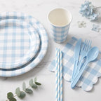 400 Pcs Pcs Blue Gingham Paper Plates and Napkins Set for 50, 9" Dinner Plates & 7" Dessert Plate, Baby Boy Shower Birthday Party - Image 4