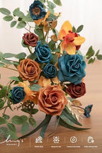 Ling's moment Welcome Sign Flowers, Wedding Floral Swag Burnt Orange & Teal - Image 4