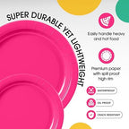 Party Solids Exquisite Hot Pink Mixed Paper Plates - 7" & 9", 200 Pack (100 each), 350 GSM - Image 4