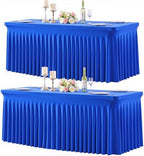 2 Pack Royal Blue Table Cloth for 8 Foot Rectangle Tables Spandex Fitted Tablecloth 8ft Stretch Table Covers Skirt Blue Banquet Tablecloths Wrinkle Free Tablecloth for Party Wedding Birthday Event by Tao-GePartyDecorations
