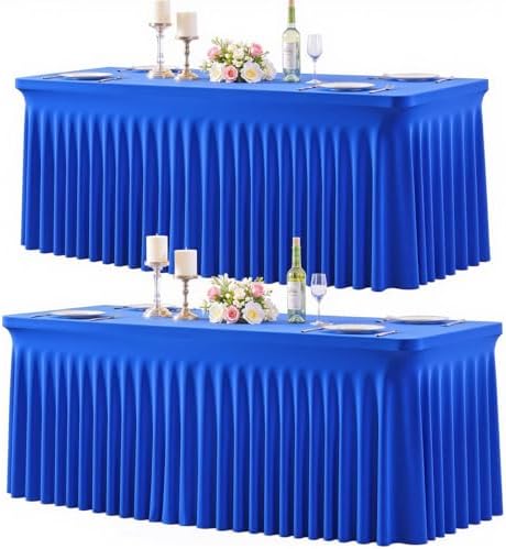 2 Pack Royal Blue Table Cloth for 8 Foot Rectangle Tables Spandex Fitted Tablecloth 8ft Stretch Table Covers Skirt Blue Banquet Tablecloths Wrinkle Free Tablecloth for Party Wedding Birthday Event by Tao-GePartyDecorations