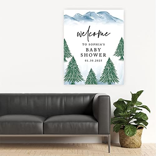 Andaz Press Custom Large Baby Shower Welcome Sign, 16" x 20", Winter Woodland Forest Personalized Canvas Welcome Sign, Signage Gender-Neutral Canvas Sign for Baby Sprinkle, Baby Shower Decorations - Image 4
