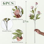 VIERENA 6 Pcs 27" Faux Silk Peony Artificial Flowers Stems for Vase (Beige) - Image 5