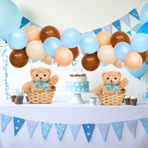 Hollowfly 6 Set Bear Baby Shower Party Centerpieces Table Decoration 6 Gender Reveal Stuffed Plush Bears 6 Bamboo Baskets 60 Colorful Balloons 12 Balloon Stands Birthday Party Wedding(Blue, Pink) - Image 5