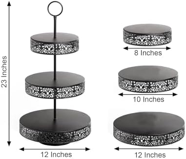 Efavormart 23" Black Metal Reversible Tiered Cupcake Stand, 3 Tier Dessert Stand Cupcake Holder, Display Stand - Image 3