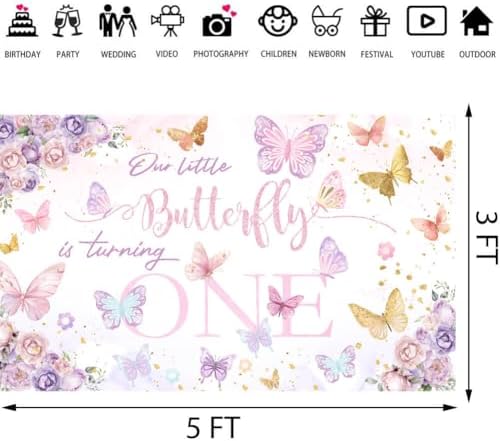 316 Pcs Butterfly 1st Birthday Party Decorations, Pink Our Little Butterfly is Turning One Party Supplies Include Backdrop, Hanging Swirls, Plates, Cups, Tablecloth, Cupcake Toppers, Latex Balloons - Image 4
