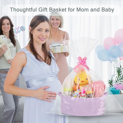 COMSE Small Woven Basket with Gift Bags and Ribbons, Gift Basket Empty, and Large Storage Basket, Large Blanket Baskets, Laundry Hampers - Image 3