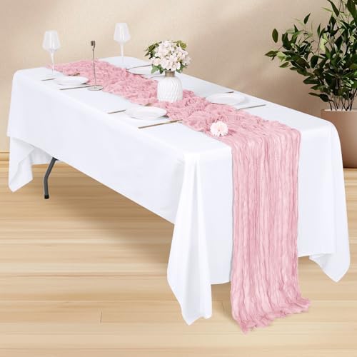 28 Pack Light Pink Cheesecloth Table Runner 17x108 Inch Semi Sheer Boho Gauze Cheese Cloth Fabric Table Runners, for Wedding Party Baby Shower Birthday Home Decor Garden Farmhouse - Image 3