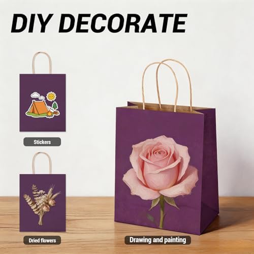 bagmad 100 Pack 8x4.75x10 Inch Plain Medium Paper Bags with Handles Bulk, Kraft Craft Gift Bags, Grocery Shopping Retail Birthday Party Favors Wedding Sacks (Purple) - Image 5