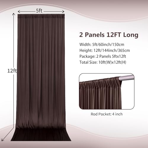 10×12ft Wrinkle Free Brown Backdrop Curtain for Wedding Parties, 2 Panels 5×12ft Long Soft Silky Polyester Backdrop Drapes Coffe Photo Back Drop Curtains for Bear Party Photography Background Cloth - Image 4