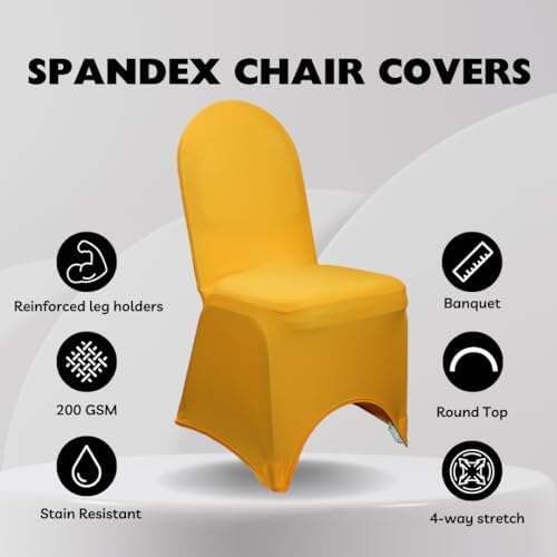 YOUR CHAIR COVERS - 100 Pack Stretch Spandex Banquet Chair Covers - Gold, Wedding Slip Covers, Premium Quality Chair Cover - Image 2