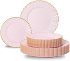 Lullaby 90pcs High End Gold Plastic Silverware with Pink Handle with 60PCS Pink Scalloped Plastic Plates with Gold Rim - Image 3