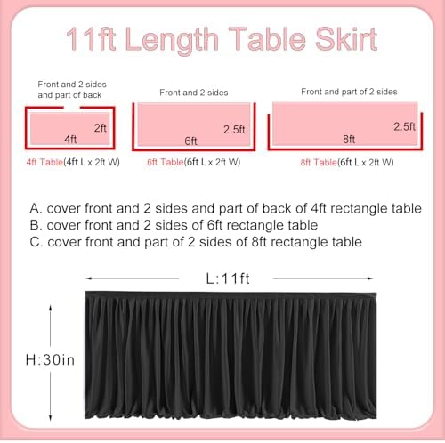 Table Skirt for Teacher Desk Classroom Baby Shower Halloween, Black, 11ft - Image 3