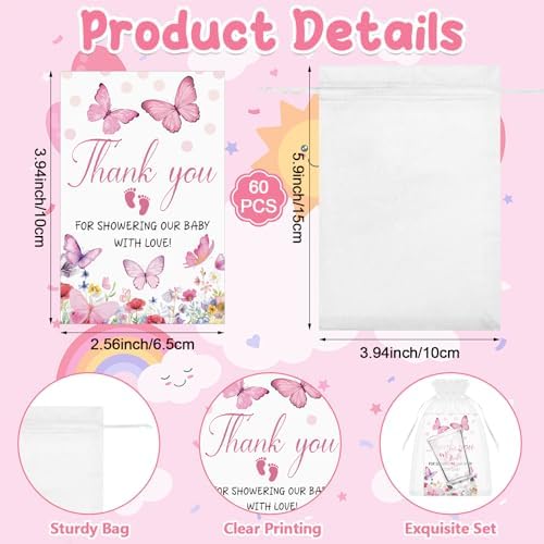 60 Set Butterfly Baby Shower Acrylic Shot Glasses A Little Butterfly Is on The Way Clear Shot Glasses Baby Shower Favor Bulk with Thank You Card Bag Boy Girl Theme Gift for Guest Gender Reveal Newborn - Image 3