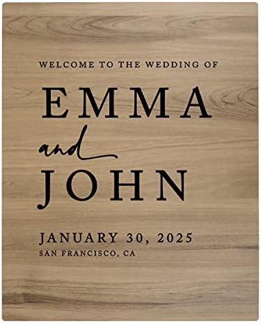 Andaz Press Large Wooden Welcome Sign for Wedding Rustic Welcome Sign 16" x 20" Custom Names Date & Location Modern Wedding Signage English Oak MDF Wood Finish Wedding Reception Indoor Outdoor Signs by AndazPress