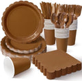Vyntra 350 Pcs Brown Paper Plates and Napkins Party Supplies by PartyTablewareSupplies