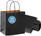 COGLARING 100Pcs Black Gift Bags with Handles - 11x5.9x11 Inch Kraft Paper Bags for Parties, Shopping, Grocery & Takeout - Bulk Black Paper Gift Bags by CoGlaringPac