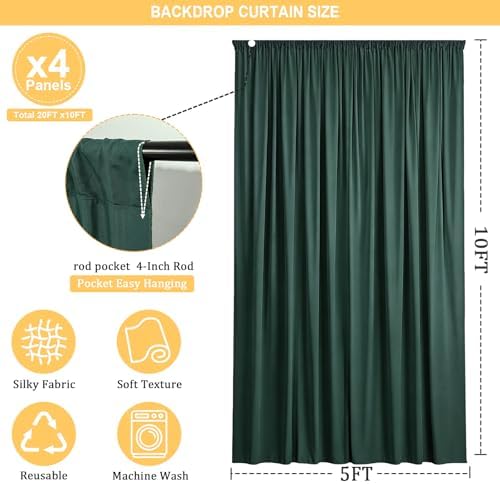 20FT x 10F Blackish Green Backdrop Curtain for Parties, Polyester Curtain Backdrop with Rod Pockets,Photography Photo Booth Backdrop for Wedding,Film Sets,Formal Occasions, Birthday Decoration - Image 2