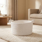 Soft Woven Basket with Cotton Rope, Rounded White Nursery Storage Basket for Newborns, Versatile Placement and Easy Accessibility on Shelves and Changing Tables - Image 5