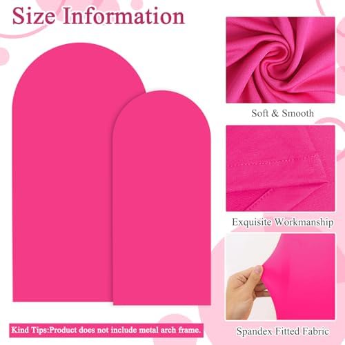 FOTSHARER Hot Pink Arch Covers 7.2 and 6ft Pink Arch Covers Stretchy Backdrop Set of 2 Chiara Arched Backdrop Covers Spandex Wedding Arches Stand Cover for Birthday Party Graduation Banquet Decor - Image 3