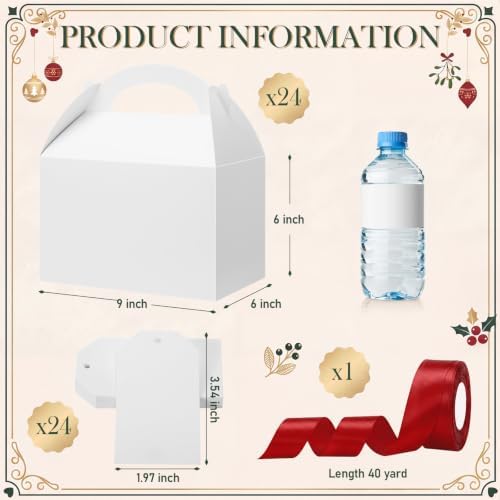 Maitys 24 Set Large Gable Boxes with Handle Ribbon and Tag, White, Red - Image 2