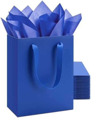 YACEYACE Blue Gift Bags 20Pack, Blue Gift Bags with Tissue Paper by YACEYACE