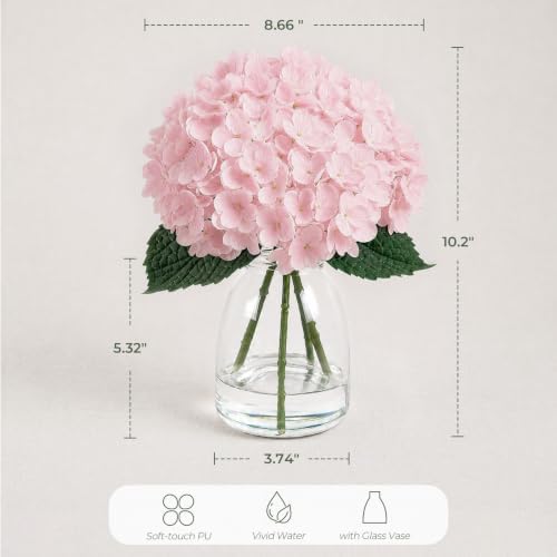 Artificial Pink Hydrangea Flower in Vase Faux Floral for Bedroom Gift Decor - Image 7