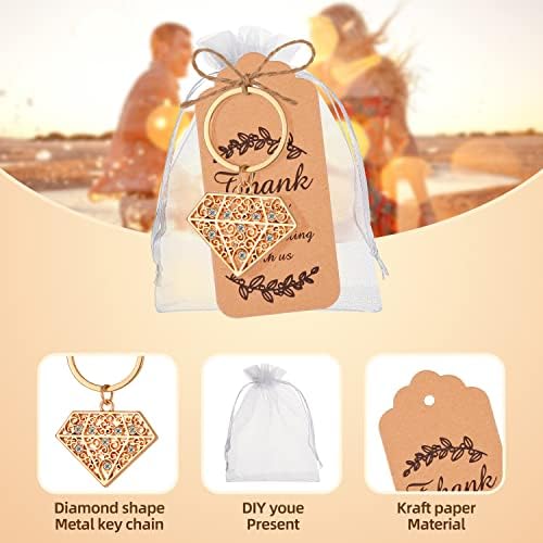 50 Pieces Diamond Shape Keyring/keychain for Bridal Shower,Wedding Party Decorations,Game Prizes, Favors,Gift,Decor,Souvenirs to Guests Bulk with Thank You Tags and Gift Bags - Image 3
