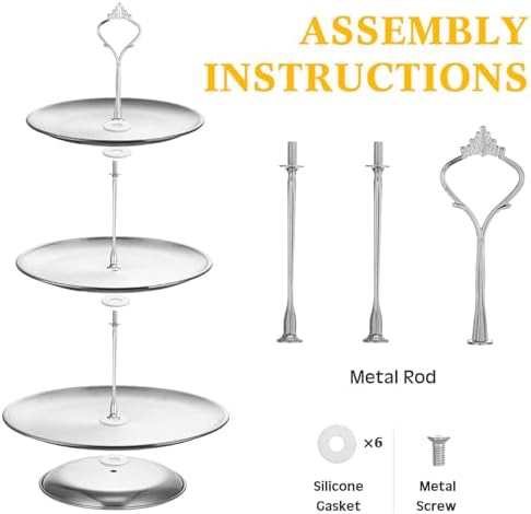 Gerrii 2 Pack 3 Tier Cupcake Stand Serving Tray Metal,Silver - Image 2