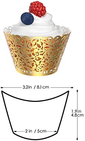 Gospire 50pcs Pearl Lace Filigree Paper Cupcake Wraps, Bright Gold, for Wedding, Christening, Anniversary, Engagement, Birthday, Baby Shower, Halloween, Christmas - Image 2