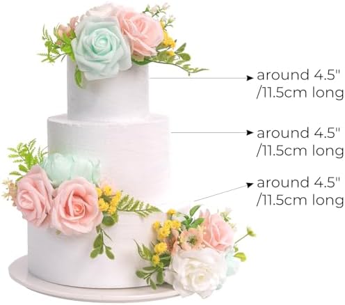 TINGE TIME 3Pcs Pre-made Cake Toppers，Silk Artificial Flowers Decor，Cake Decorations for Weddings, Birthdays, Party,Baby Shower,Celebration (Mint Green and Pink) - Image 6