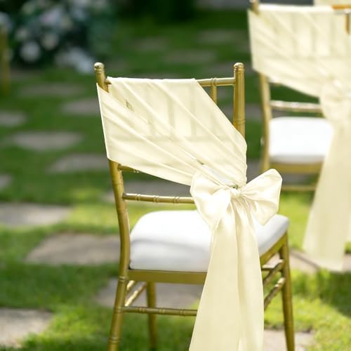 fani Ivory Satin Chair Straps Bows,120 PCS 7x108 Inch,Chair Sash - Image 6