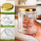 30 Pack 6 oz Glass Jars with Gold Lids - Airtight Hexagon Honey Jars - Image 3